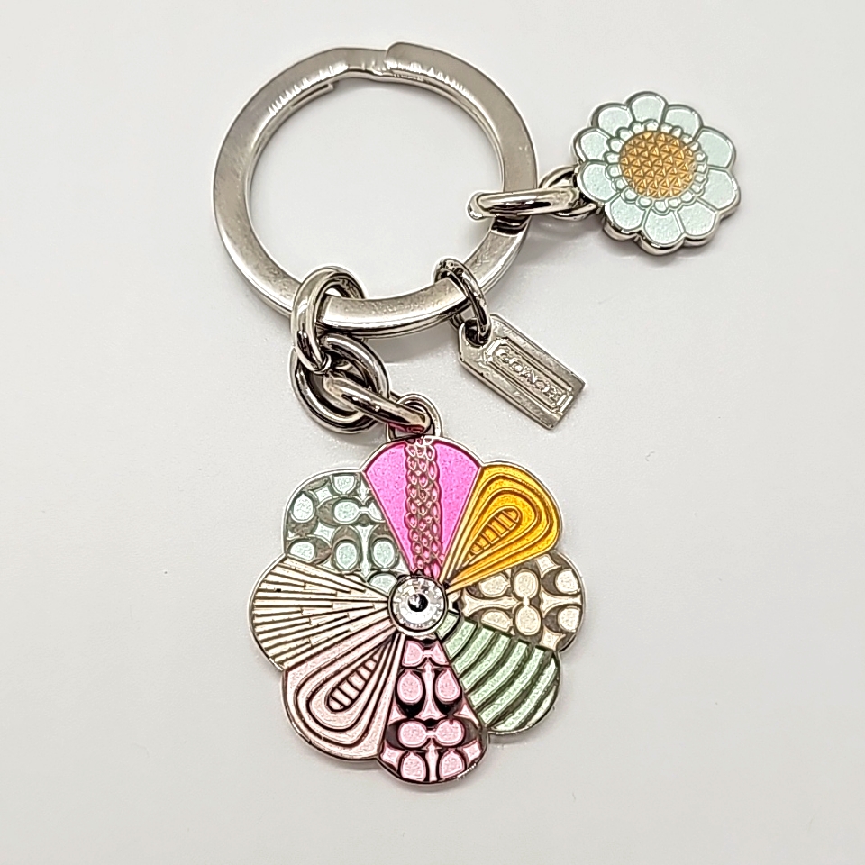 Coach Vtg Nwot 2 Flowers W/ Rhinestone Key Chain/ Purse Charm